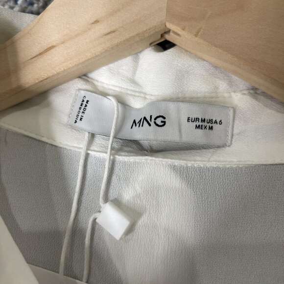 Mango Shirt Womens Medium White Valentin Tie Neck Long Sleeve Button Up Blouse - Picture 5 of 8